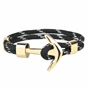 Anchor Bracelets | Mens Black White Gold Anchor Bracelet Anchor Bracelets Anchor Bracelets