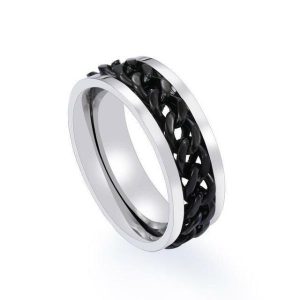 Band Rings | Mens Black Chain Band Ring Band Rings Band Rings