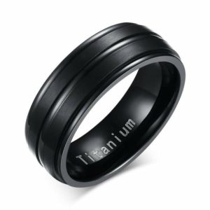 Band Rings | Mens Black Channeled Titanium Ring Band Rings Band Rings