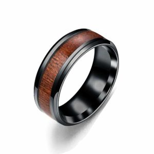 Band Rings | Mens Black Wood Inlay Ring Band Rings Band Rings