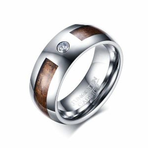 Band Rings | Mens CZ Wood Inlay Ring Band Rings Band Rings