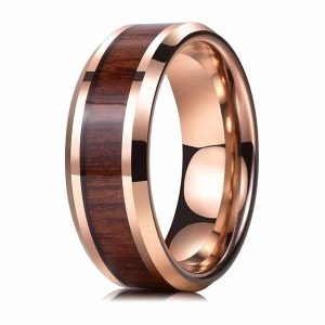 Band Rings | Mens Gold Koa Wood Inlay Ring Band Rings Band Rings