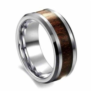 Band Rings | Mens Silver Wood Inlay Ring Band Rings Band Rings