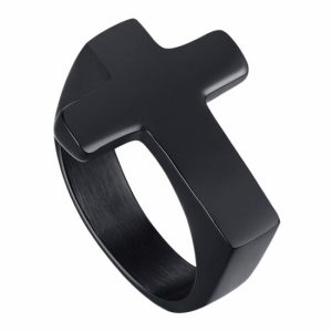 Band Rings | Mens Simple Black Cross Ring Band Rings Band Rings