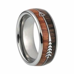 Band Rings | Mens Two-Tone Silver Wood Ring Band Rings Band Rings