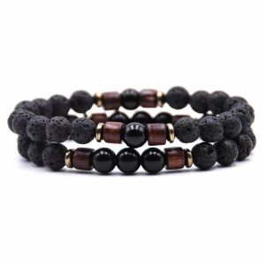 Beaded Bracelets | Mens Beaded Black Wooden Bracelet Set Beaded Bracelets Beaded Bracelets