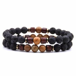 Beaded Bracelets | Mens Beaded Bronze Wooden Bracelet Set Beaded Bracelets Beaded Bracelets