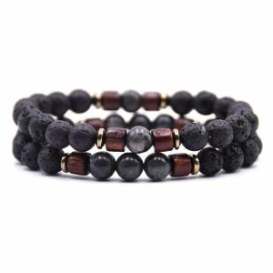 Beaded Bracelets | Mens Beaded Grey Wooden Bracelet Set Beaded Bracelets Beaded Bracelets