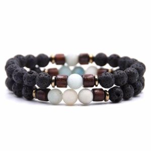 Beaded Bracelets | Mens Beaded Pastel Wooden Bracelet Set Beaded Bracelets Beaded Bracelets