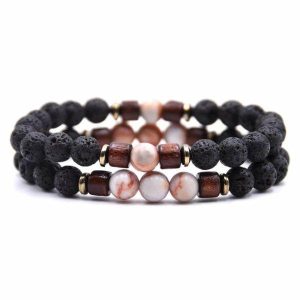 Beaded Bracelets | Mens Beaded Peach Wooden Bracelet Set Beaded Bracelets Beaded Bracelets