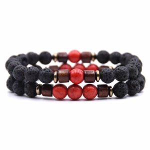 Beaded Bracelets | Mens Beaded Red Wooden Bracelet Set Beaded Bracelets Beaded Bracelets