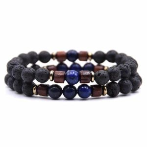 Beaded Bracelets | Mens Beaded Sodalite Wooden Bracelet Set Beaded Bracelets Beaded Bracelets