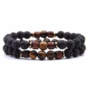 Beaded Bracelets | Mens Beaded Tiger Eye Wooden Bracelet Set Beaded Bracelets Beaded Bracelets