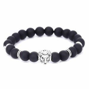 Beaded Bracelets | Mens Black Silver Lion Bracelet Beaded Bracelets Beaded Bracelets