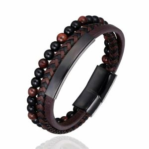 Beaded Bracelets | Mens Brown 3-Layer Beaded Leather Bracelet | 3 Styles Beaded Bracelets Beaded Bracelets