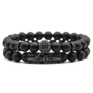 Beaded Bracelets | Mens Matte Black Bracelet Set Bracelets Beaded Bracelets