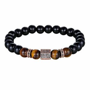 Beaded Bracelets | Mens Rose Gold Elegant Tiger Eye Bead Bracelet Beaded Bracelets Beaded Bracelets