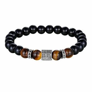 Beaded Bracelets | Mens Silver Elegant Tiger Eye Bead Bracelet Beaded Bracelets Beaded Bracelets