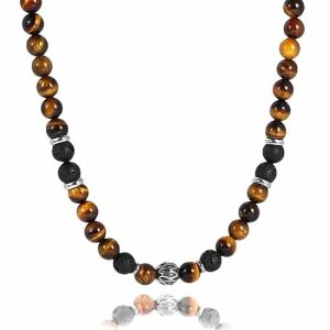 Beaded necklaces | Mens Beaded Tiger Eye Stone Necklace Beaded necklaces