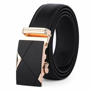 Belts | Mens Black & Gold Leather Suit Belt Accessories Belts