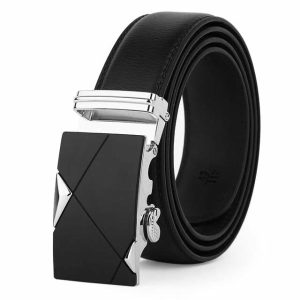 Belts | Mens Black & Silver Leather Suit Belt Accessories Belts