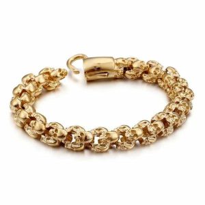 Chain Bracelets | Mens Gold Stainless Steel Skull Chain Bracelet Bracelets Chain Bracelets