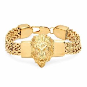 Chain Bracelets | Mens Gold Surgical Steel King Lion Bracelet Bracelets Chain Bracelets