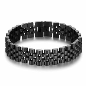 Chain Bracelets | Mens Wide Black Steel Bracelet Bracelets Chain Bracelets