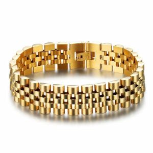 Chain Bracelets | Mens Wide Gold Coated Bracelet Bracelets Chain Bracelets