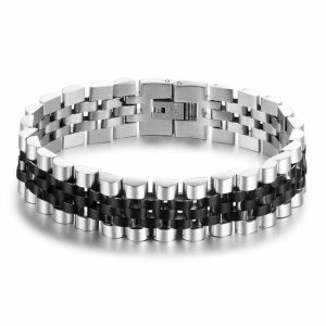 Chain Bracelets | Mens Wide Silver Black Bracelet Bracelets Chain Bracelets