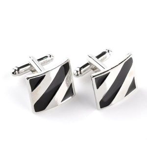 Cufflinks | Mens Cufflinks Platinum Obsidian Stripe Accessories Cufflinks