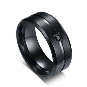 Dress Rings | Mens Black CZ Titanium Ring Band Rings Band Rings