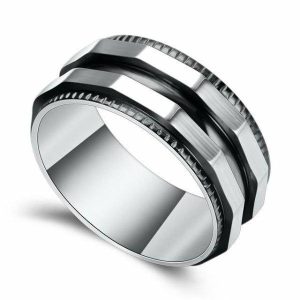 Dress Rings | Mens Black & Silver Dual Titanium Ring Band Rings Band Rings