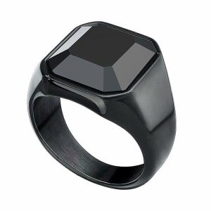 Dress Rings | Mens Black Square Signet Ring Dress Rings Dress Rings