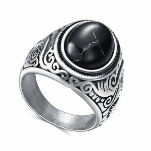 Dress Rings | Mens Black Stone Ring Dress Rings Dress Rings