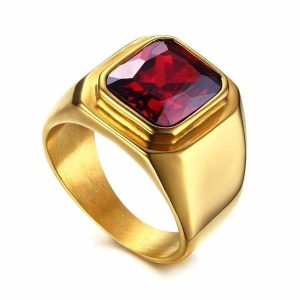 Dress Rings | Mens Gold Plated Ruby Ring Dress Rings Dress Rings