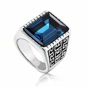 Dress Rings | Mens Large Blue Stone Ring Dress Rings Dress Rings