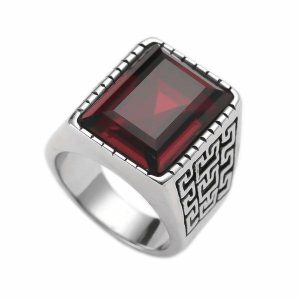 Dress Rings | Mens Large Red Stone Ring Dress Rings Dress Rings