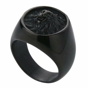 Dress Rings | Mens Lion Signet Ring Black Dress Rings Dress Rings