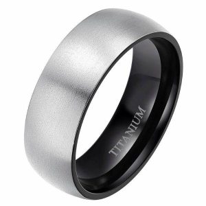 Dress Rings | Mens Silver & Black Titanium Ring Band Rings Band Rings