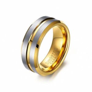 Dress Rings | Mens Silver & Gold Channeled Tungsten Ring Band Rings Band Rings