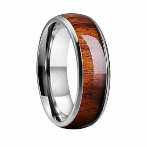 Dress Rings | Mens Silver Koa Wood Tungsten Ring Band Rings Band Rings