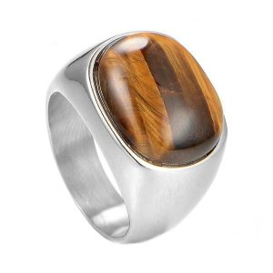 Dress Rings | Mens Silver Oval Tiger Eye Ring Dress Rings Dress Rings