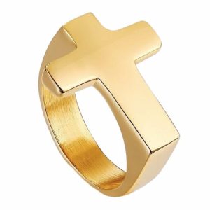 Dress Rings | Mens Simple Gold Cross Ring Band Rings Band Rings