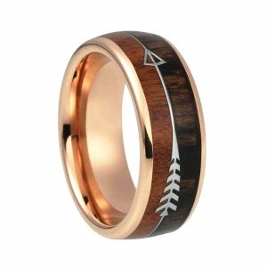 Dress Rings | Mens Two-Tone Rose Gold Wood Ring Band Rings Band Rings