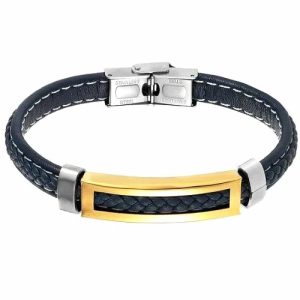 Leather Bracelets | Mens Blue Gold Leather Band Bracelet Bracelets Leather Bracelets