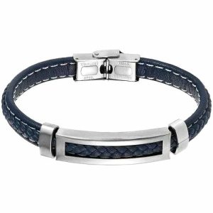 Leather Bracelets | Mens Blue Silver Leather Band Bracelet Bracelets Leather Bracelets