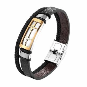 Leather Bracelets | Mens Gold Heartbeat Leather Band Bracelet Bracelets Leather Bracelets