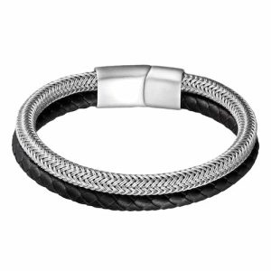 Leather Bracelets | Mens Stainless Steel Leather Band Bracelet Bracelets Leather Bracelets