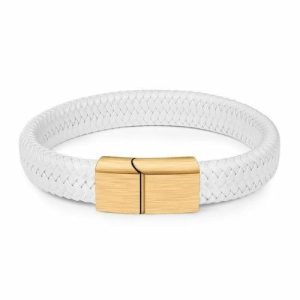 Leather Bracelets | Mens White & Gold Braided Leather Bracelet Bracelets Leather Bracelets